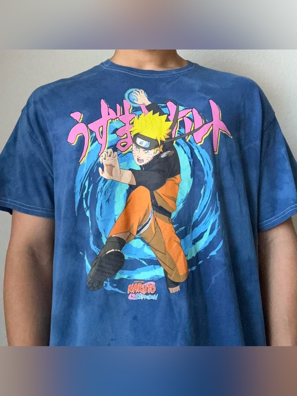 Naruto Shippuden Anime Graphics Blue Tie Dye Tee Shirt